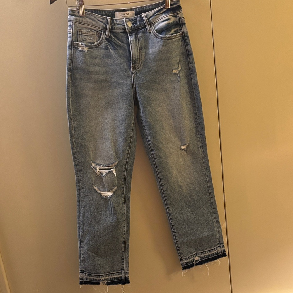 Lovervet by Vervet High Rise Distressed Blue Jeans Raw Hem 27 Hippie Boho